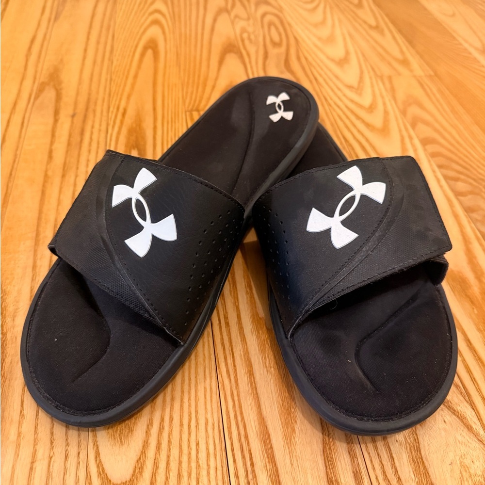 Mens Under Armour Black Slide Sandals Cushioned Comfort